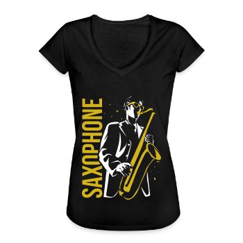 Saxophon - Frauen Vintage T-Shirt - Schwarz - Vorne - Danielle (179cm)