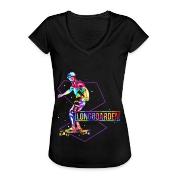 Longboarden Polygon - Frauen Vintage T-Shirt - Schwarz - Vorne - Danielle (179cm)
