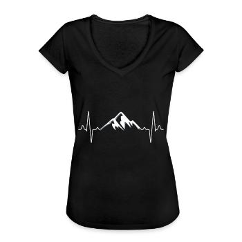 Berge Wandern Herzschlag - Frauen Vintage T-Shirt - Schwarz - Vorne - Danielle (179cm)