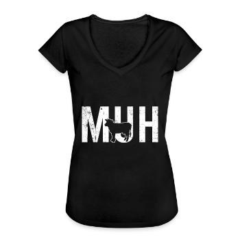 Kuh Muh Fun - Frauen Vintage T-Shirt - Schwarz - Vorne - Danielle (179cm)