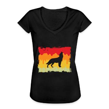 Wolf Retro - Frauen Vintage T-Shirt - Schwarz - Vorne - Danielle (179cm)