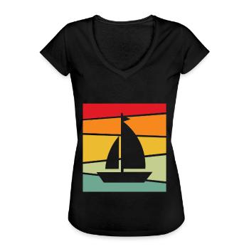 Rétro de la voile - T-shirt vintage Femme - noir - Devant - Danielle (179cm)