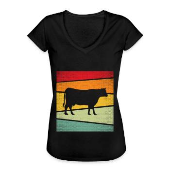Cow Retro - Women's Vintage T-Shirt - black - Front - Danielle (179cm)