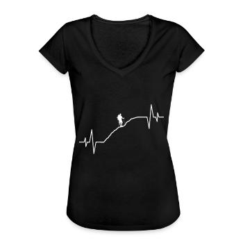 Wandern Wanderer Herzschlag - Frauen Vintage T-Shirt - Schwarz - Vorne