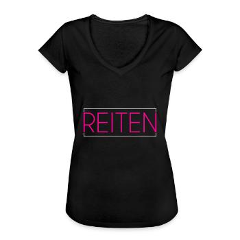 Reiten Schriftzug - Frauen Vintage T-Shirt - Schwarz - Vorne - Danielle (179cm)