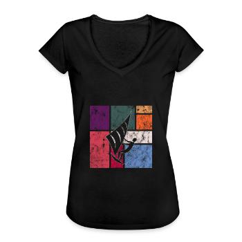Cerf-volant - T-shirt vintage Femme - noir - Devant - Danielle (179cm)