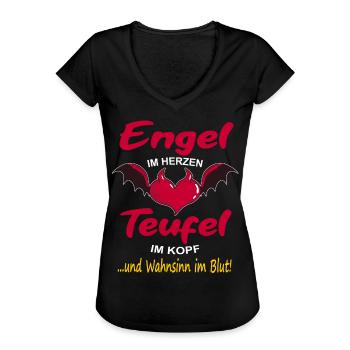Engel Teufel Kostüm Charakter Zicke Geschenk - Frauen Vintage T-Shirt - Schwarz - Vorne - Danielle (179cm)