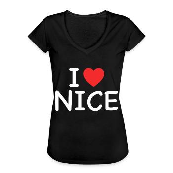 I Love Nice - J'aime Nice - Frauen Vintage T-Shirt - Schwarz - Vorne - Danielle (179cm)