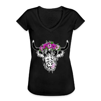 schottischer Hochländer Hochland Rind Highland Kuh - Frauen Vintage T-Shirt - Schwarz - Vorne - Danielle (179cm)