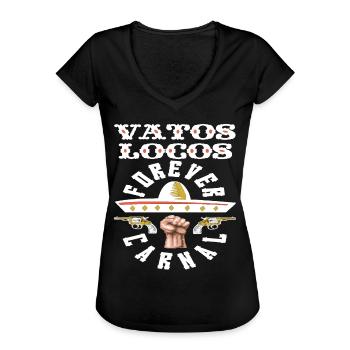 Cadeau Vatos Locos Forever Carnal Blood In Blood - T-shirt vintage Femme - noir - Devant - Danielle (179cm)