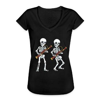 Fagott Tshirt Big Band Skelett Bassoon Fagott - Frauen Vintage T-Shirt - Schwarz - Vorne - Danielle (179cm)