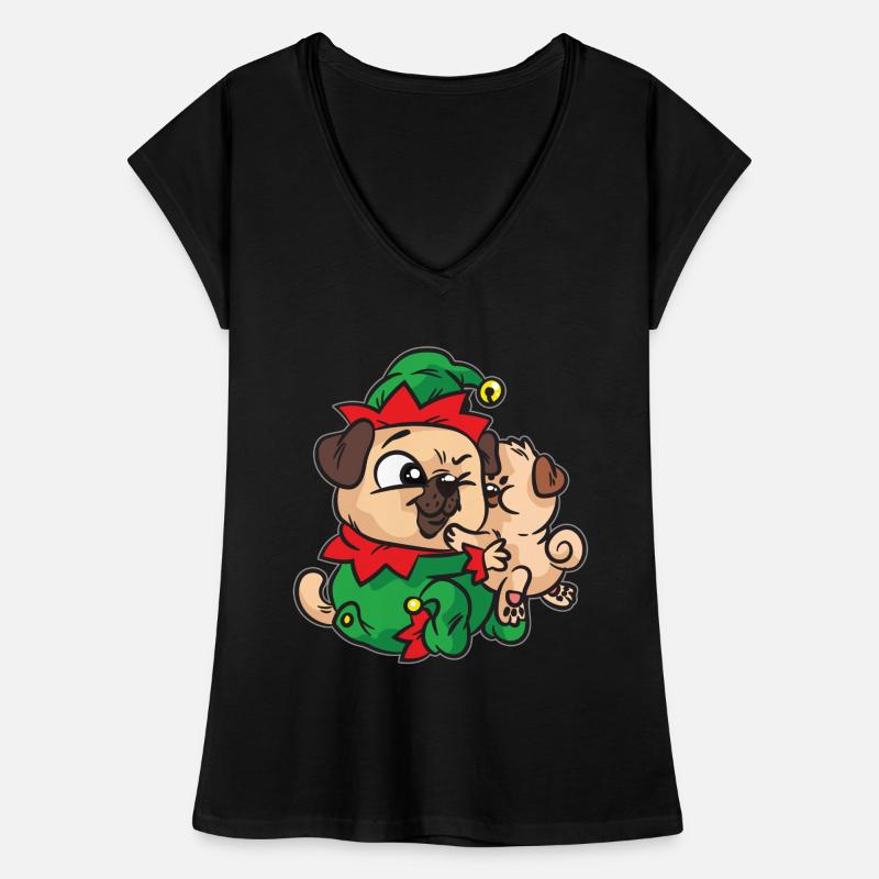 Elf Mops kuscheln Weihnachtskleid Frauen Vintage T-Shirt