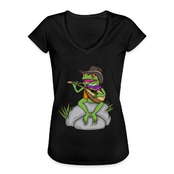 Country Musik Frosch Bluegrass Musik Mandolin - Frauen Vintage T-Shirt - Schwarz - Vorne - Danielle (179cm)