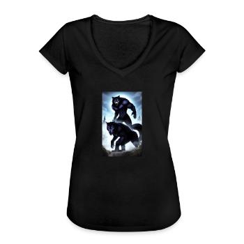 Loup-garou | Loup | Créatures mythiques | Monstres | Mystique - T-shirt vintage Femme - noir - Devant - Danielle (179cm)
