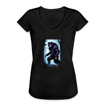 Loup-garou | Loup | Créatures mythiques | Monstres | Mystique - T-shirt vintage Femme - noir - Devant - Danielle (179cm)
