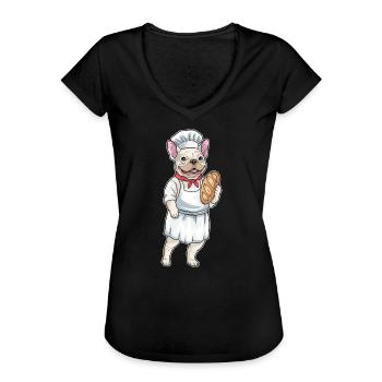 Französische Bulldogge Bäcker Brot Backen - Frauen Vintage T-Shirt - Schwarz - Vorne - Danielle (179cm)