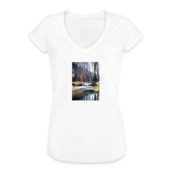 Forest River Wasserfall - Frauen Vintage T-Shirt - Schwarz - Vorne - Danielle (179cm)
