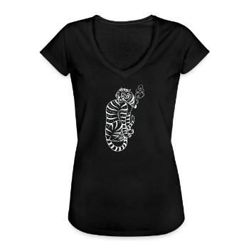 japanischer Tiger lustige Illustration Geschenk - Frauen Vintage T-Shirt - Schwarz - Vorne - Danielle (179cm)