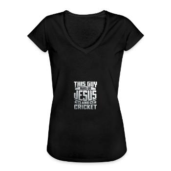 This Guy Runs On Jesus And Cricket - Frauen Vintage T-Shirt - Schwarz - Vorne - Danielle (179cm)