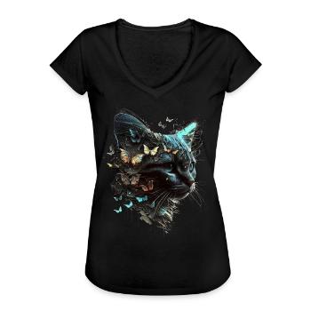 Katzenmotiv Geschenkidee Katze Fun Kunst Tier - Frauen Vintage T-Shirt - Schwarz - Vorne - Danielle (179cm)