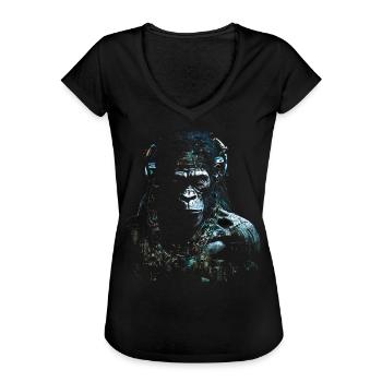 Monkey Music Gift Woman Art Animals Monkey Motif - Women's Vintage T-Shirt - black - Front - Danielle (179cm)