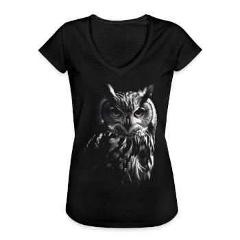 Eule Nachtvogel Vogel Tier Geschenk Kunst - Frauen Vintage T-Shirt - Schwarz - Vorne - Danielle (179cm)