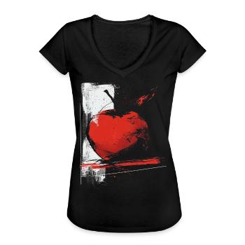 Apfel Zeichnung Kunst Obst Grafik Motiv Apfel - Frauen Vintage T-Shirt - Schwarz - Vorne - Danielle (179cm)
