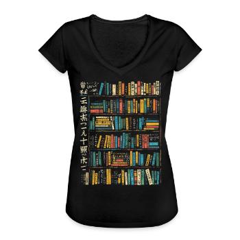 Buch Text Kunst Buntes Grafikmotiv Buch - Frauen Vintage T-Shirt - Schwarz - Vorne - Danielle (179cm)