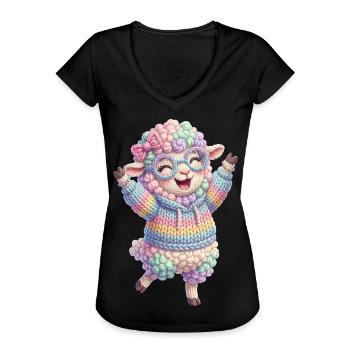 Schaf glücklich - Frauen Vintage T-Shirt - Schwarz - Vorne - Danielle (179cm)