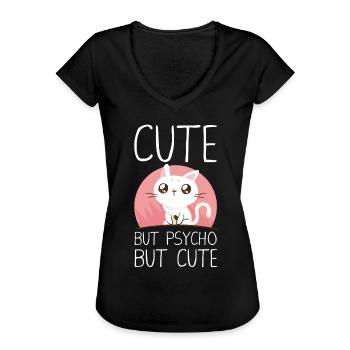 Cute But Psycho But Cute - Frauen Vintage T-Shirt - Schwarz - Vorne - Danielle (179cm)