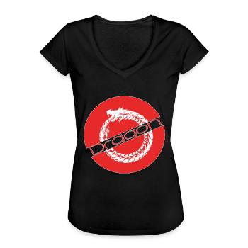 Dragon, tête de dragon, dragon chinois, dragon, - T-shirt vintage Femme - noir - Devant - Danielle (179cm)