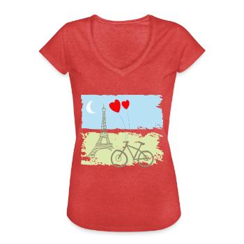 Paris Tour Eiffel France Baguette Ville Amour - T-shirt vintage Femme - rouge chiné - Devant - Danielle (179cm)