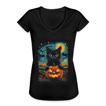 Halloween Gift Women Cat Men Kids Decoration - Women's Vintage T-Shirt - black - Front - Danielle (179cm)