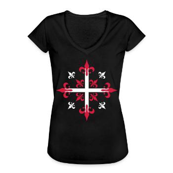 02 Croix du Chevalier / Mousquetaires 2c / - T-shirt vintage Femme - noir - Devant - Danielle (179cm)