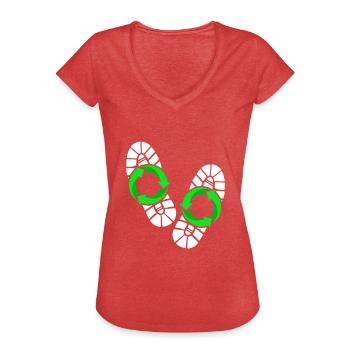 Empreinte écologique - T-shirt vintage Femme - rouge chiné - Devant - Danielle (179cm)