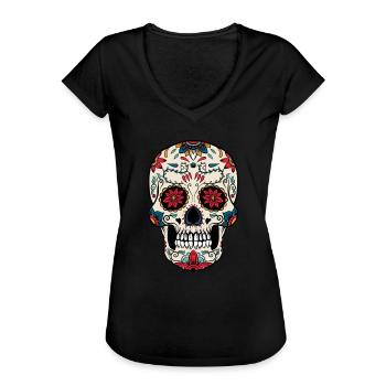 Crâne | Dia de los muertos | Le jour des morts - T-shirt vintage Femme - noir - Devant - Danielle (179cm)