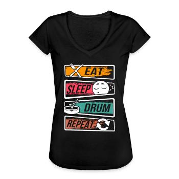 Drummer Eat Sleep Drum Répéter - T-shirt vintage Femme - noir - Devant