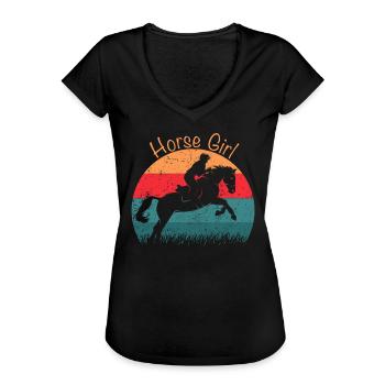 Horse Girl Pferde Reiten - Frauen Vintage T-Shirt - Schwarz - Vorne - Danielle (179cm)