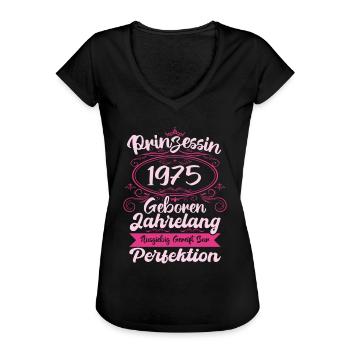 Prinzessin seit 1975 Geburtstag 1975 - Frauen Vintage T-Shirt - Schwarz - Vorne - Danielle (179cm)