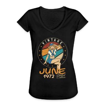 Millésime 1972 - Né en Juin 1972 - T-shirt vintage Femme - noir - Devant - Danielle (179cm)