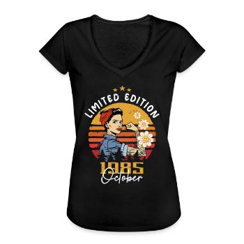 Octobre 1985 né | Octobre 1985 - T-shirt vintage Femme - noir - Devant
