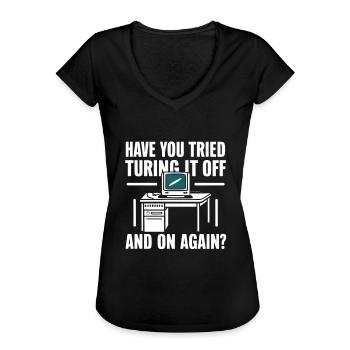Avez-vous essayé de l’éteindre et de le rallumer - T-shirt vintage Femme - noir - Devant - Danielle (179cm)