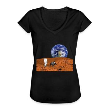 vue de la lune sur la terre avec astronaut rover - T-shirt vintage Femme - noir - Devant - Danielle (179cm)