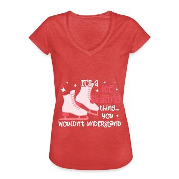 Patinage - T-shirt vintage Femme - rouge chiné - Devant - Danielle (179cm)