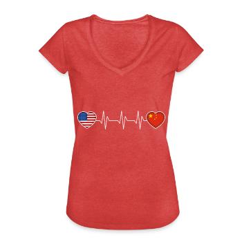 Chine - T-shirt vintage Femme - rouge chiné - Devant - Danielle (179cm)