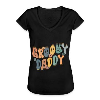 Retro Groovy Daddy Matching Family Birthday Party - Frauen Vintage T-Shirt - Schwarz - Vorne - Danielle (179cm)