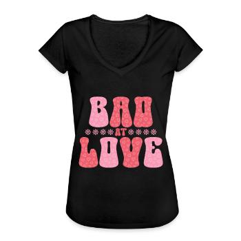 Retro Groovy 70's Valentine's Day Hearts Couple - Women's Vintage T-Shirt - black - Front - Danielle (179cm)