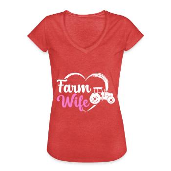 Ferme Femme Ferme Petite amie Agriculteurs Femme Campagne Ferme - T-shirt vintage Femme - rouge chiné - Devant - Danielle (179cm)