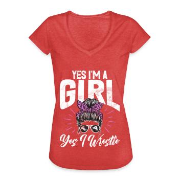Lutteuse Fille Grappling Lutteuse Femmes - T-shirt vintage Femme - rouge chiné - Devant - Danielle (179cm)