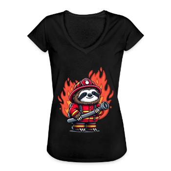 Pompier paresseux Pompier Pompiers Pompiers professionnels - T-shirt vintage Femme - noir - Devant - Danielle (179cm)